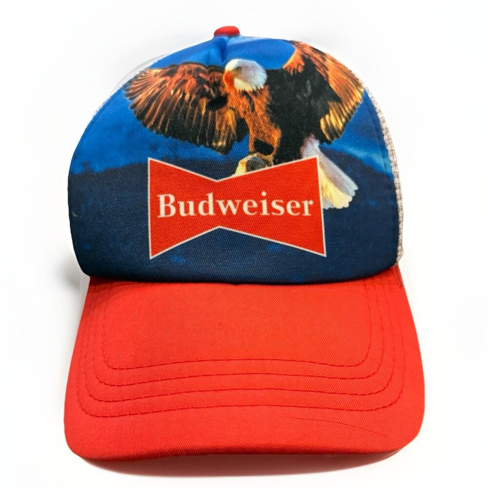 Budweiser Eagle Mens Red Blue Beer Adjustable SnapBack Trucker Hat Mesh Cap OSFM
